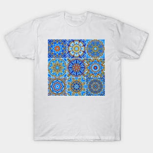 Moroccan arabic oriental tile pattern Blue T-Shirt